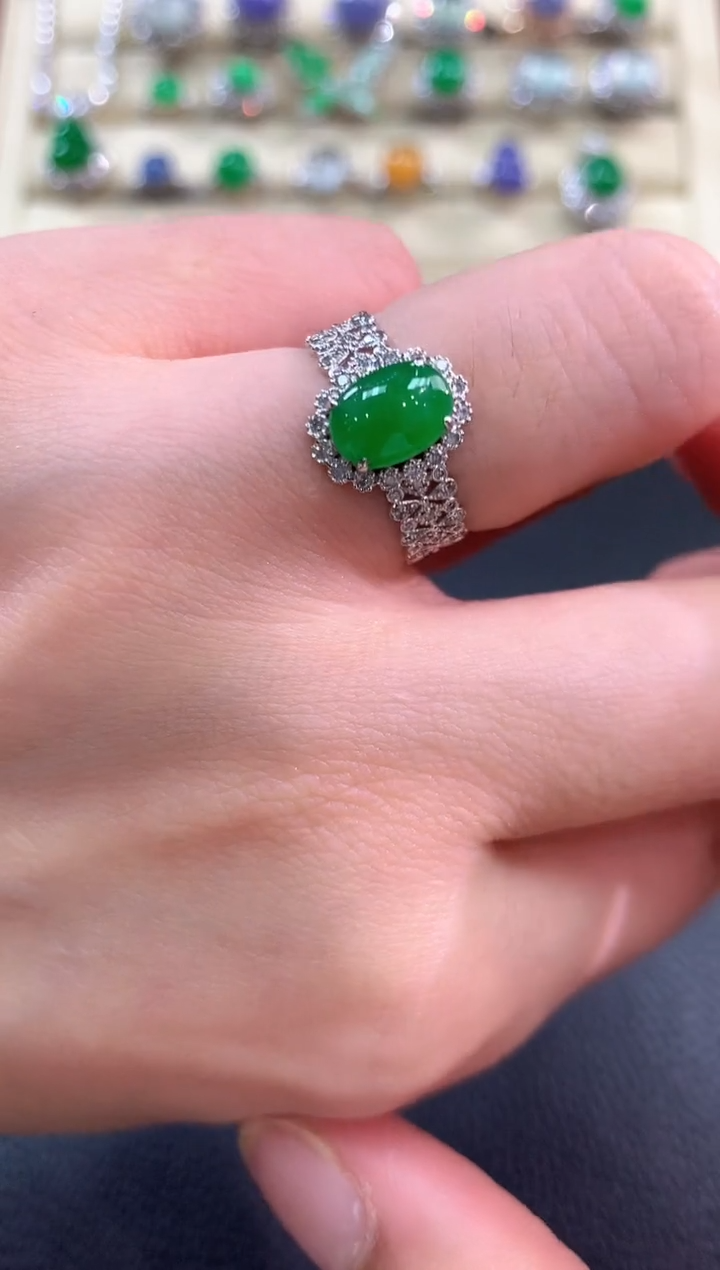 【闪购商品】翡翠戒指18K金镶嵌b77不退换