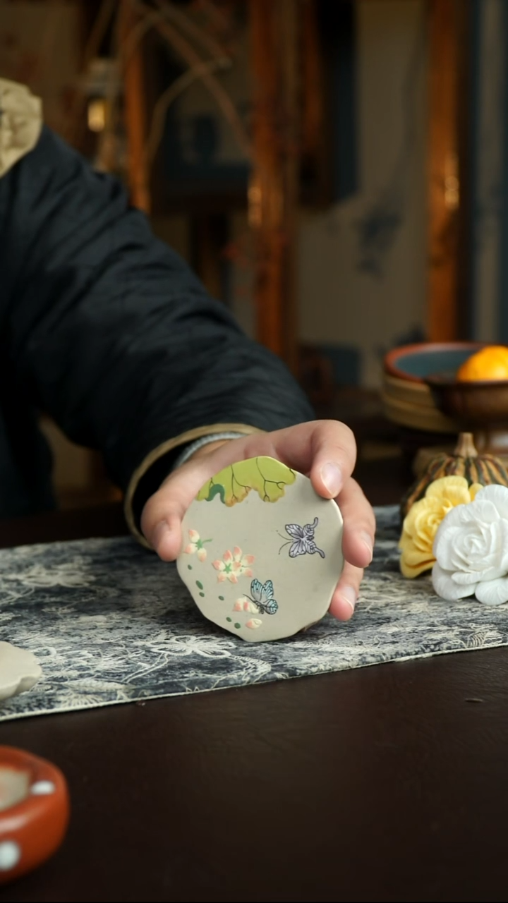 茶杯紫砂19号 桃花杯垫盖置 宜兴紫砂原矿作品