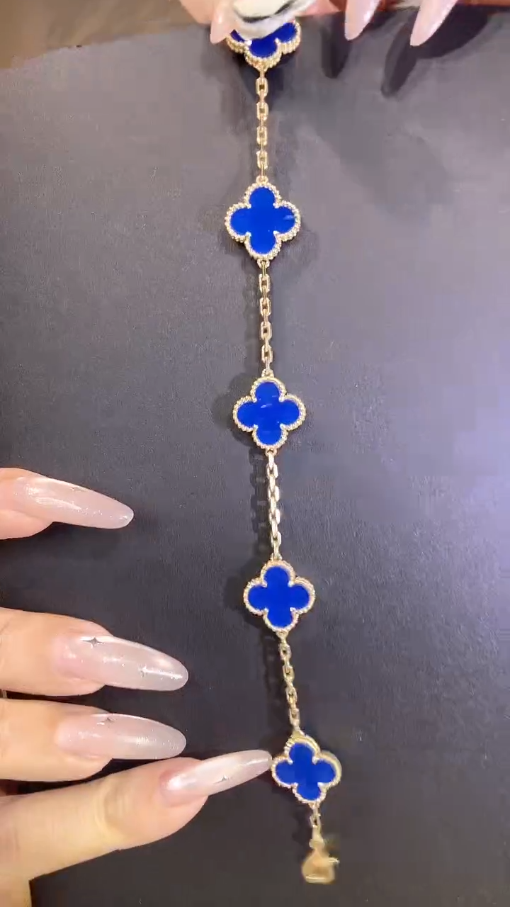 18K金镶嵌手链玛瑙/玉髓蓝色五花手链