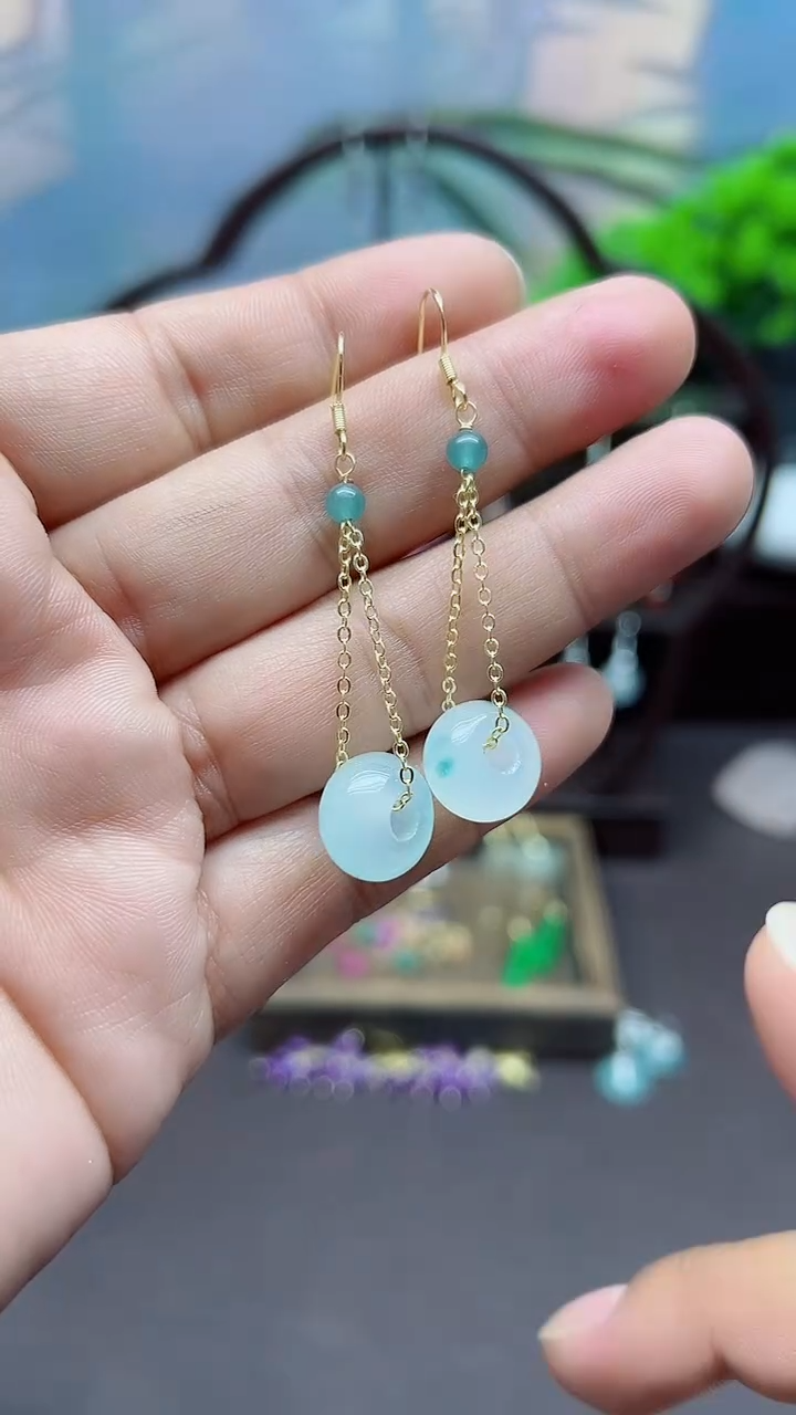 未镶嵌石英质玉（天山翠）耳饰004