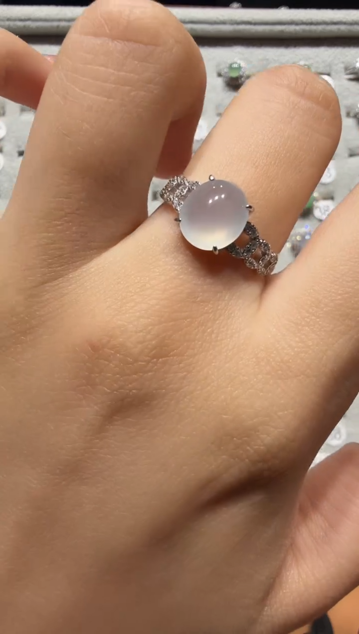 银S925镶嵌戒指翡翠925银镶缅甸A货翡翠戒指