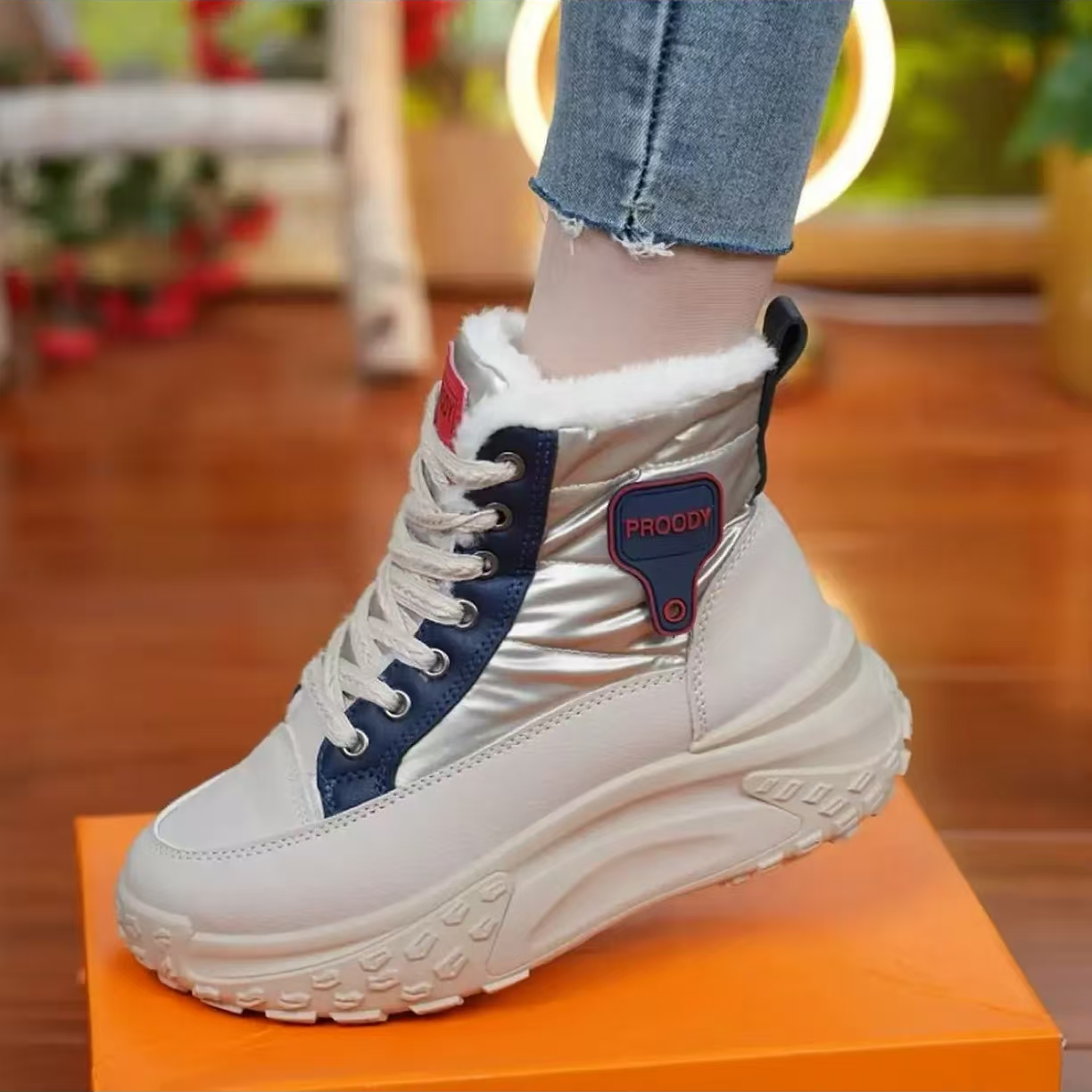 鞋子女款2025冬季女鞋保暖高帮雨伞布加绒短靴厚底增高棉鞋潮鞋