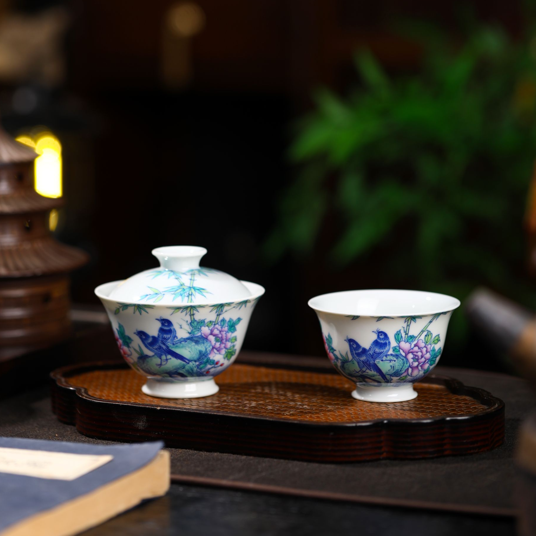 纯手绘斗彩竹报平安系列盖碗主人杯景德镇茶具茶杯富婆主人杯茶具