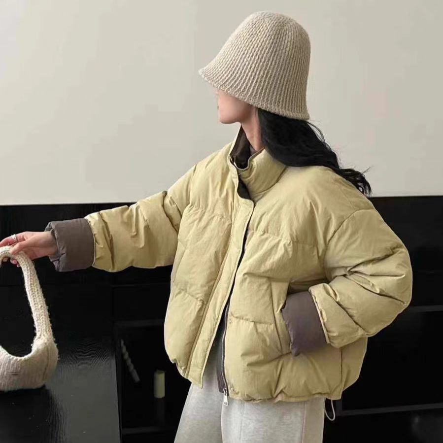 袖口撞色拼接小个子羽绒服立领新款冬季潮鸭绒女韩版外套短款保暖