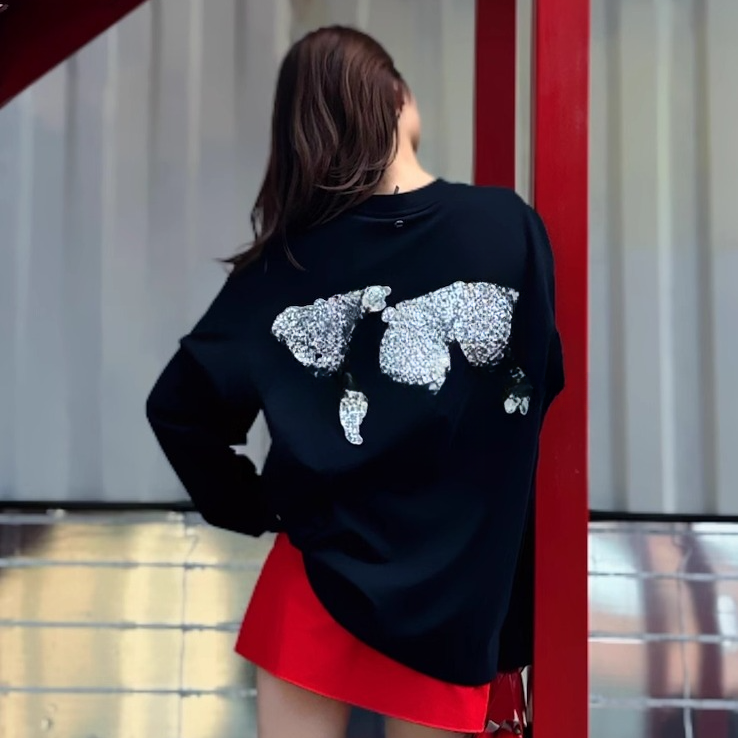 GOOD地图亮片绣轻奢高级时尚感男女款基础logo长袖T恤