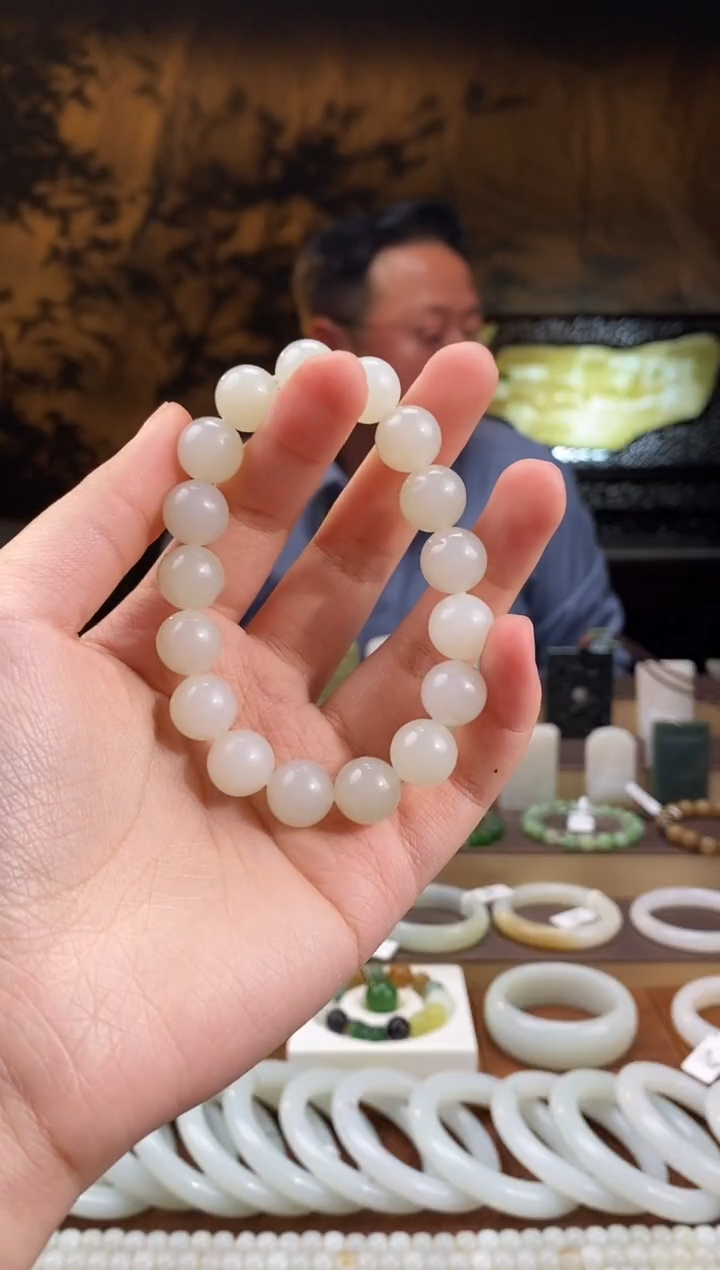未镶嵌手串和田玉且末暖白 12mm 无包容