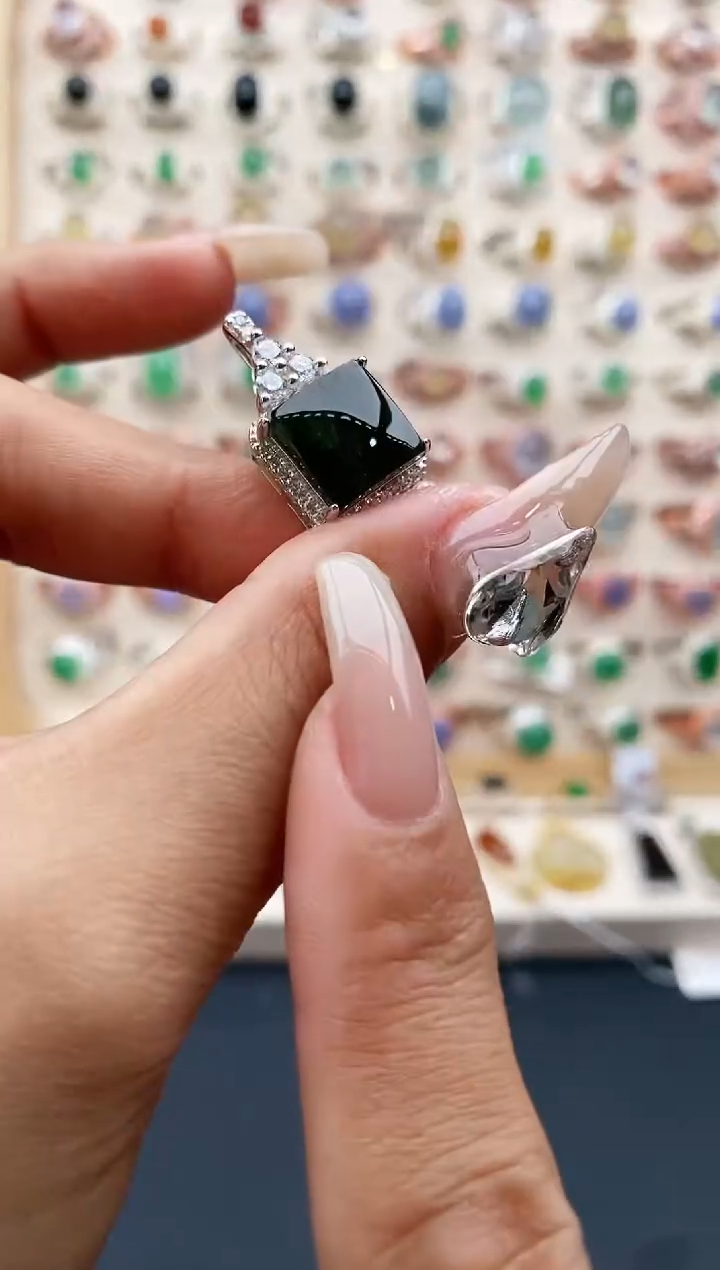 【闪购商品】翡翠戒指银S925镶嵌缅甸天然A货翡翠222  2+1