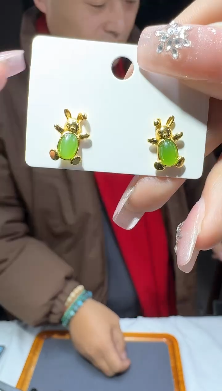 【闪购商品】和田玉耳饰银S925镶嵌多样性发一件 422