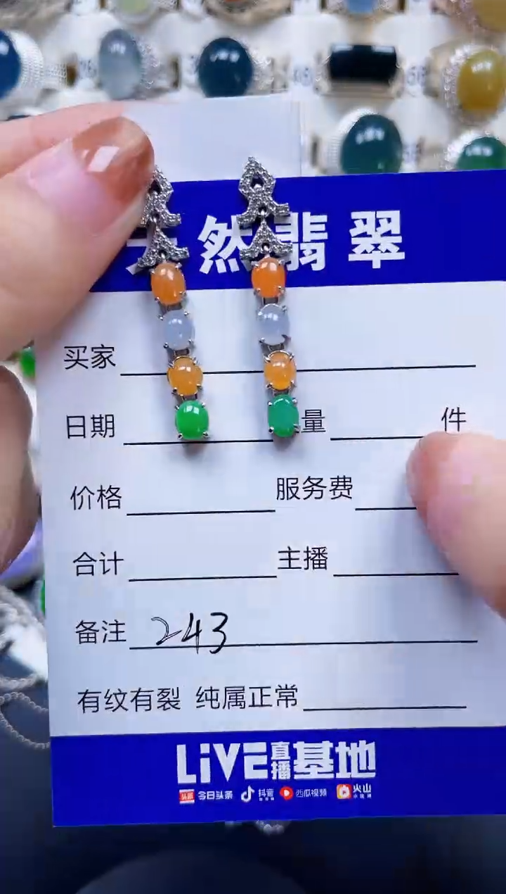 银S925镶嵌翡翠耳饰243