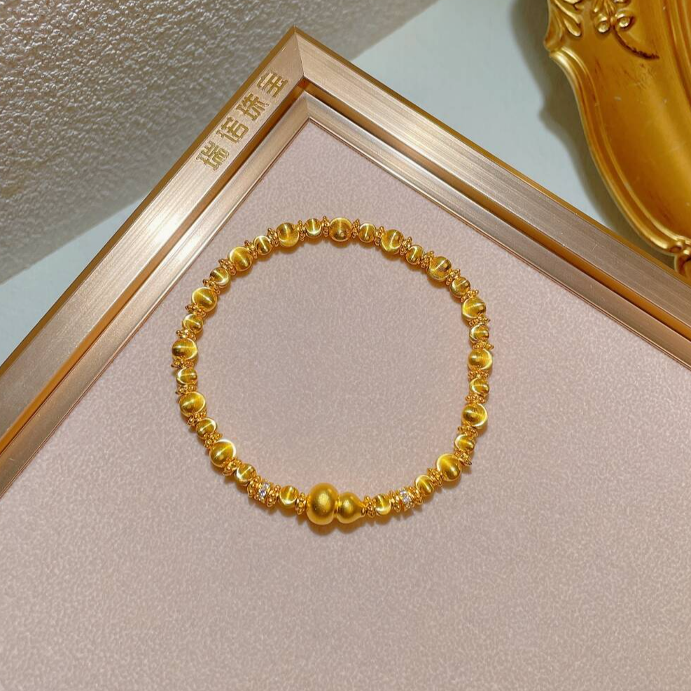 瑞诺黄金拉丝葫芦手链足金999爆闪猫眼珠手串时尚七夕礼物送女友