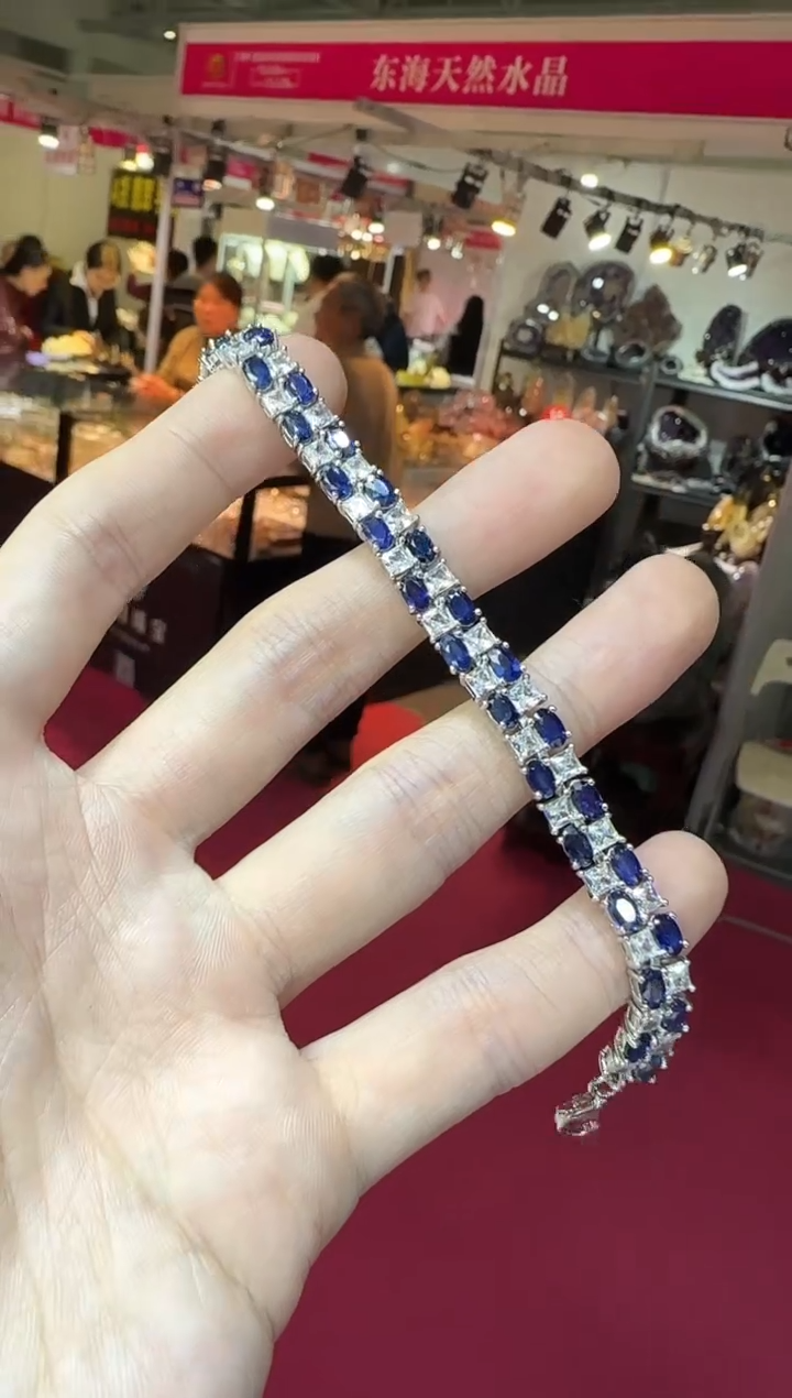 手链蓝宝石银S925镶嵌皇家蓝