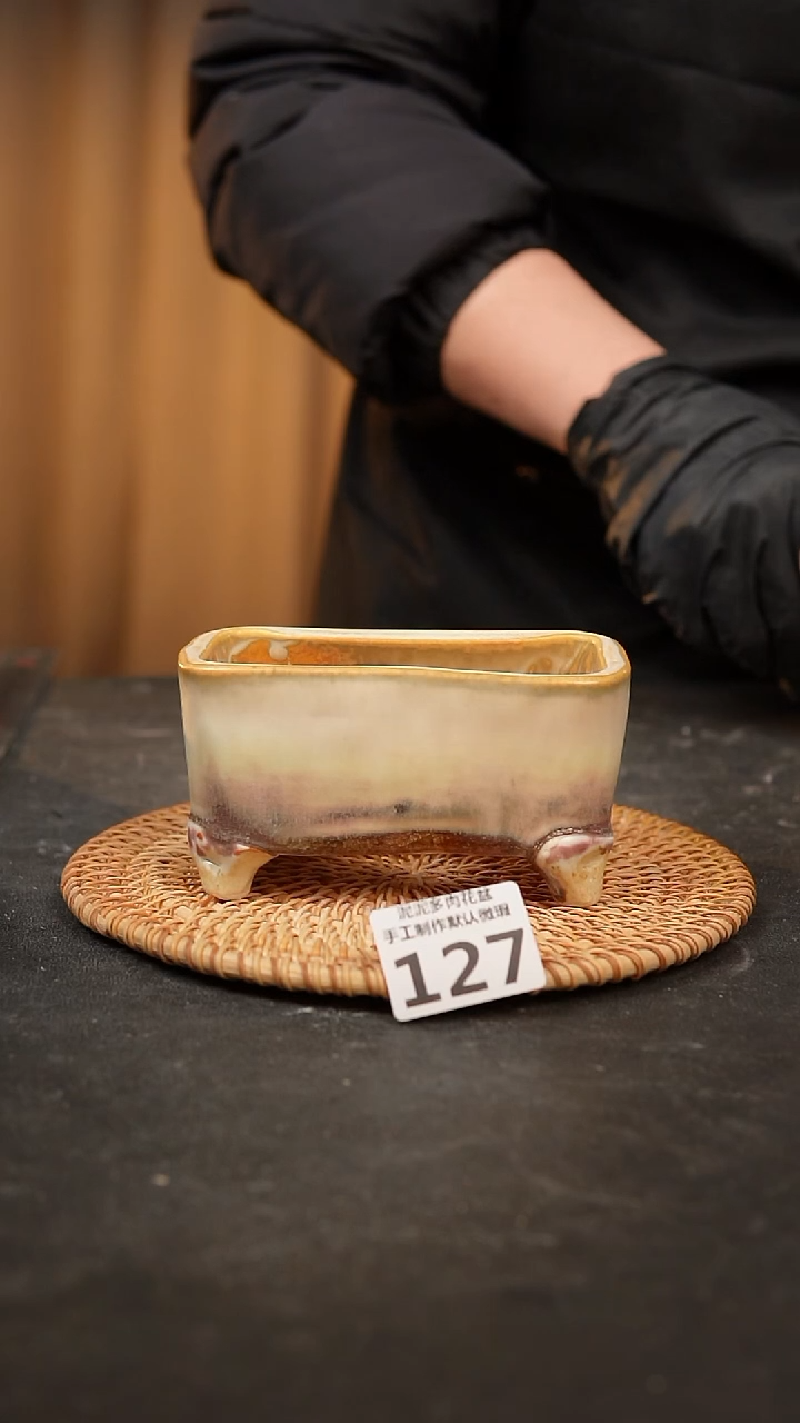 【闪购商品】瓷片127泥泥手工花盆10*6高7