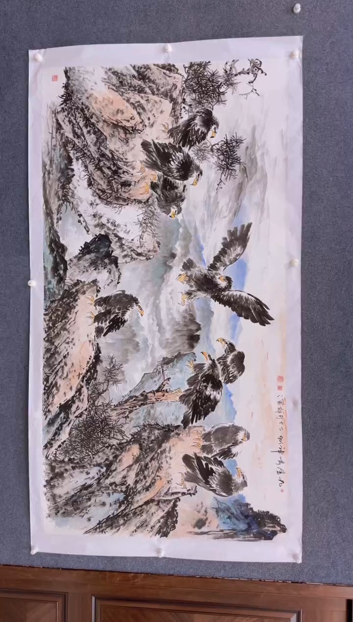 【闪购商品】国画2.24-颜新辉-八尺-九鹰笑神州-12