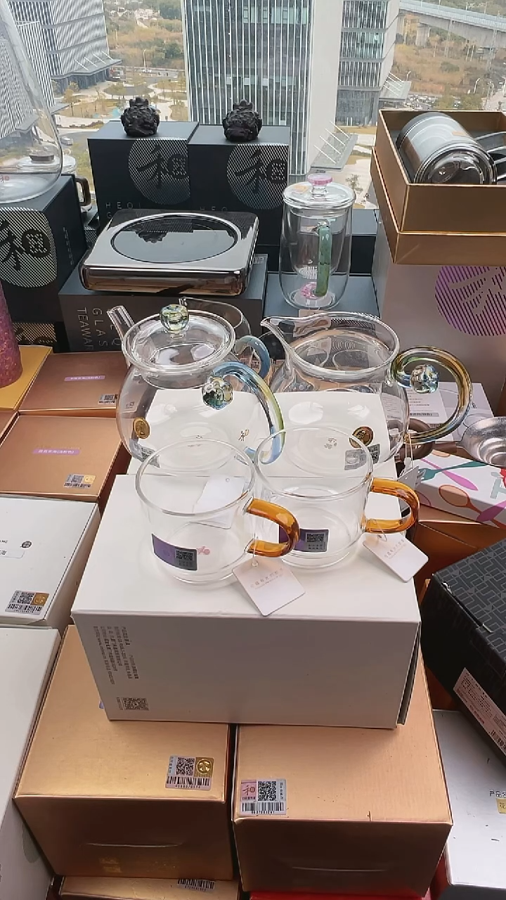 @@禾器清莲壶迷翠+浮莲迷翠+逸杯对杯琥珀色
