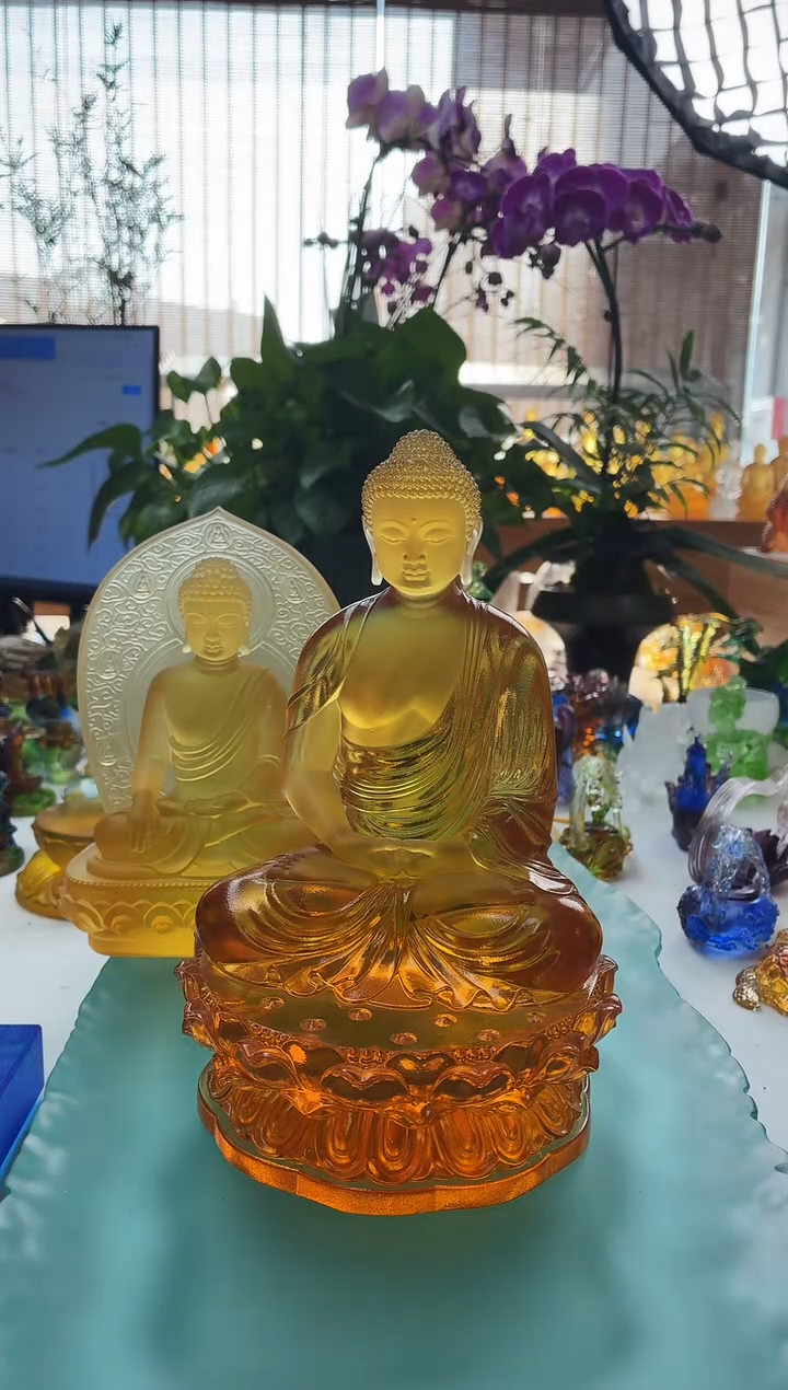 手工艺品琉璃琥珀色药师佛21公分