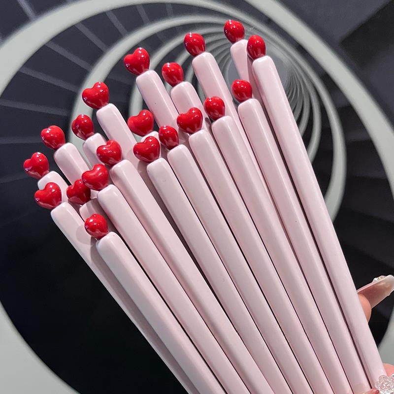 老板娘自用红色爱心创意抗菌筷子防滑粉色少女心高颜值家用餐具筷