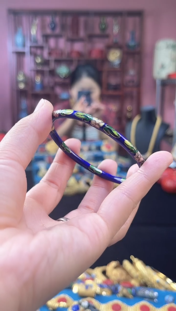 非遗 景泰蓝开口细镯 56 宝蓝