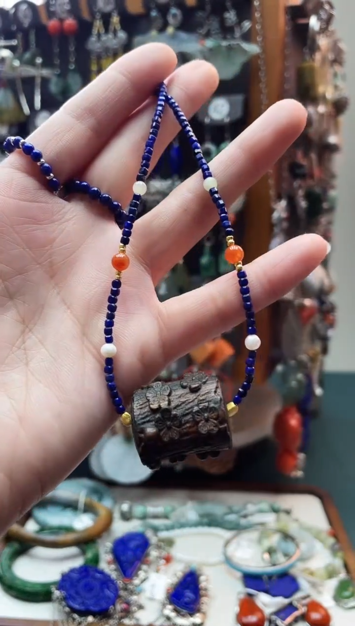 银S925镶嵌青金石颈饰饰品