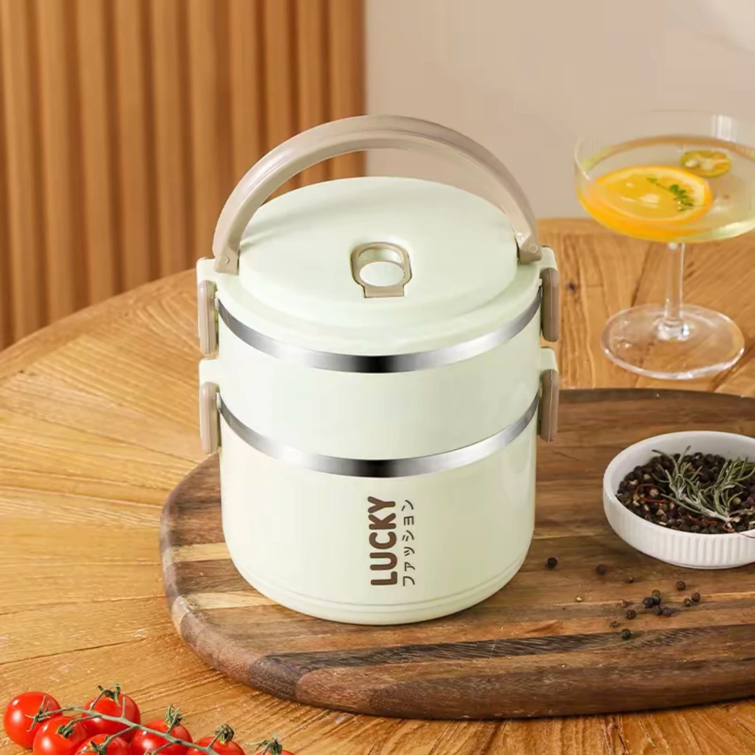 双层简约保温饭盒上班族便当盒成人学生密封保温