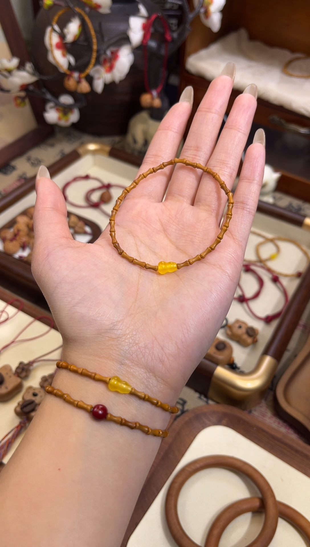 手串桃核【桃缘行】竹节「黄色葫芦」桃木桃核辟、挡、驱、护 备注手围
