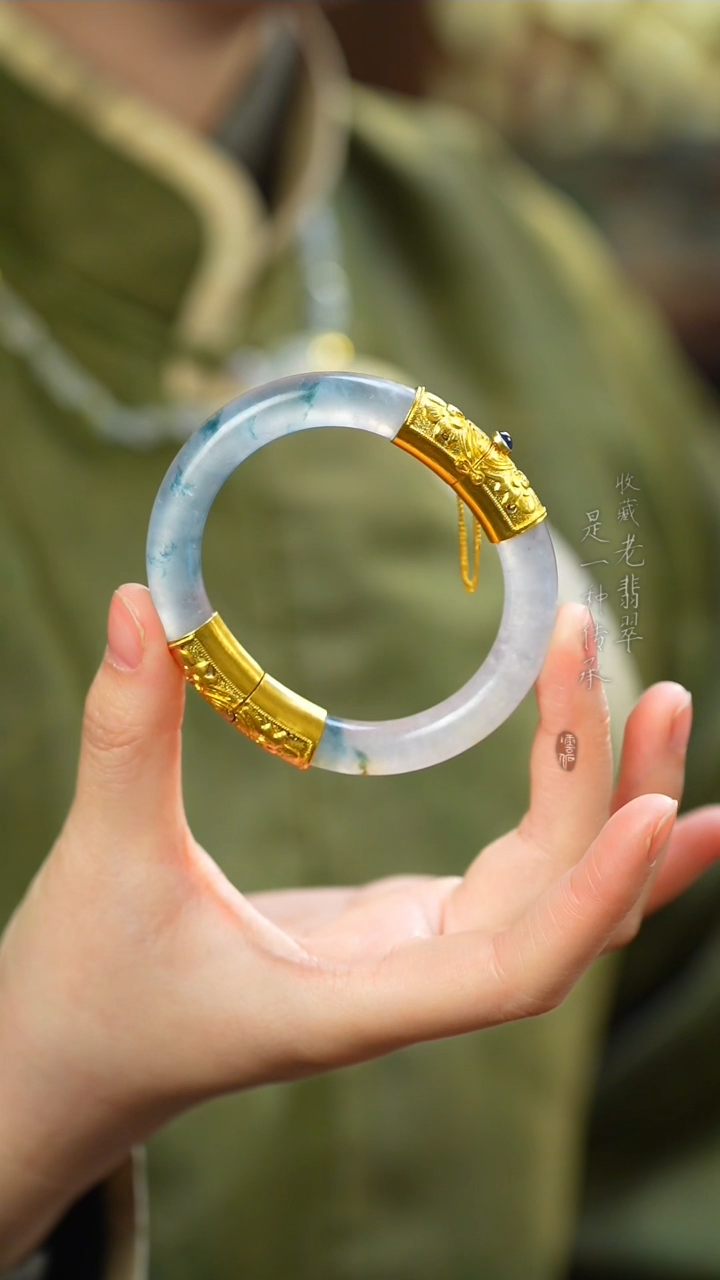 【闪购商品】翡翠手镯足金镶嵌段家玉翡翠手镯