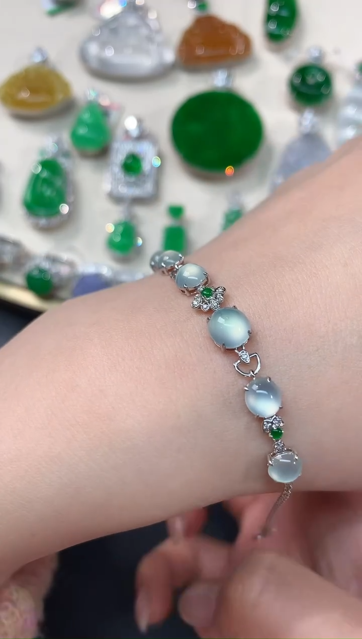 【闪购商品】翡翠手链18K金镶嵌A292|5980