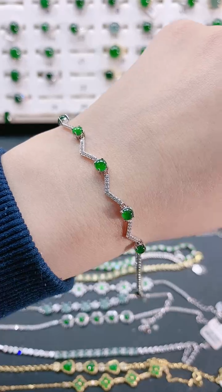 【闪购商品】翡翠手链银S925镶嵌天然翡翠