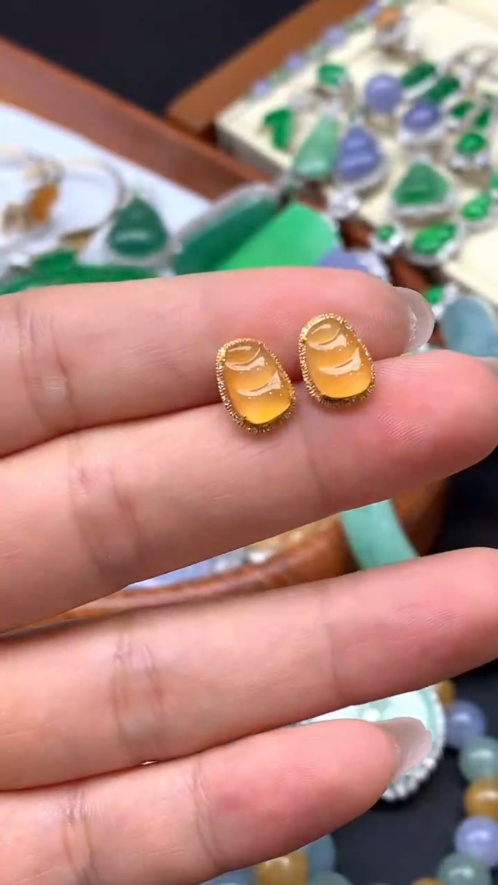 【闪购商品】翡翠耳饰18K金镶嵌163-天然翡翠