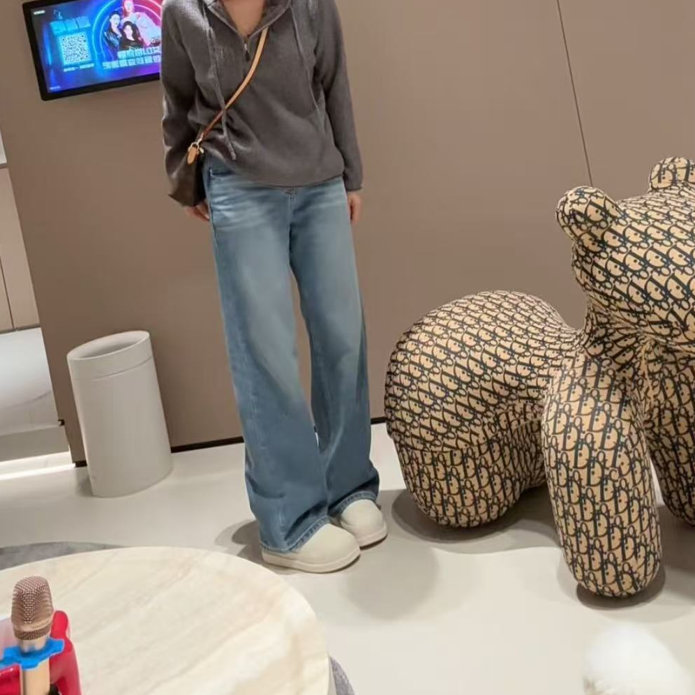 YX八NZK202511104新款加绒淡色牛仔窄版阔腿裤显瘦时尚休闲百搭