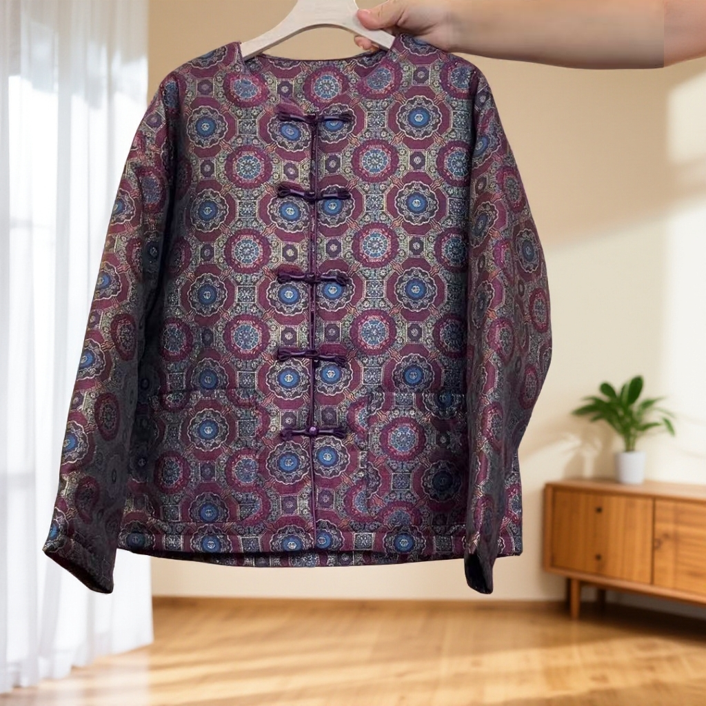 8174-八方来财-落肩袖保暖长袖棉衣印花中国风提花棉服