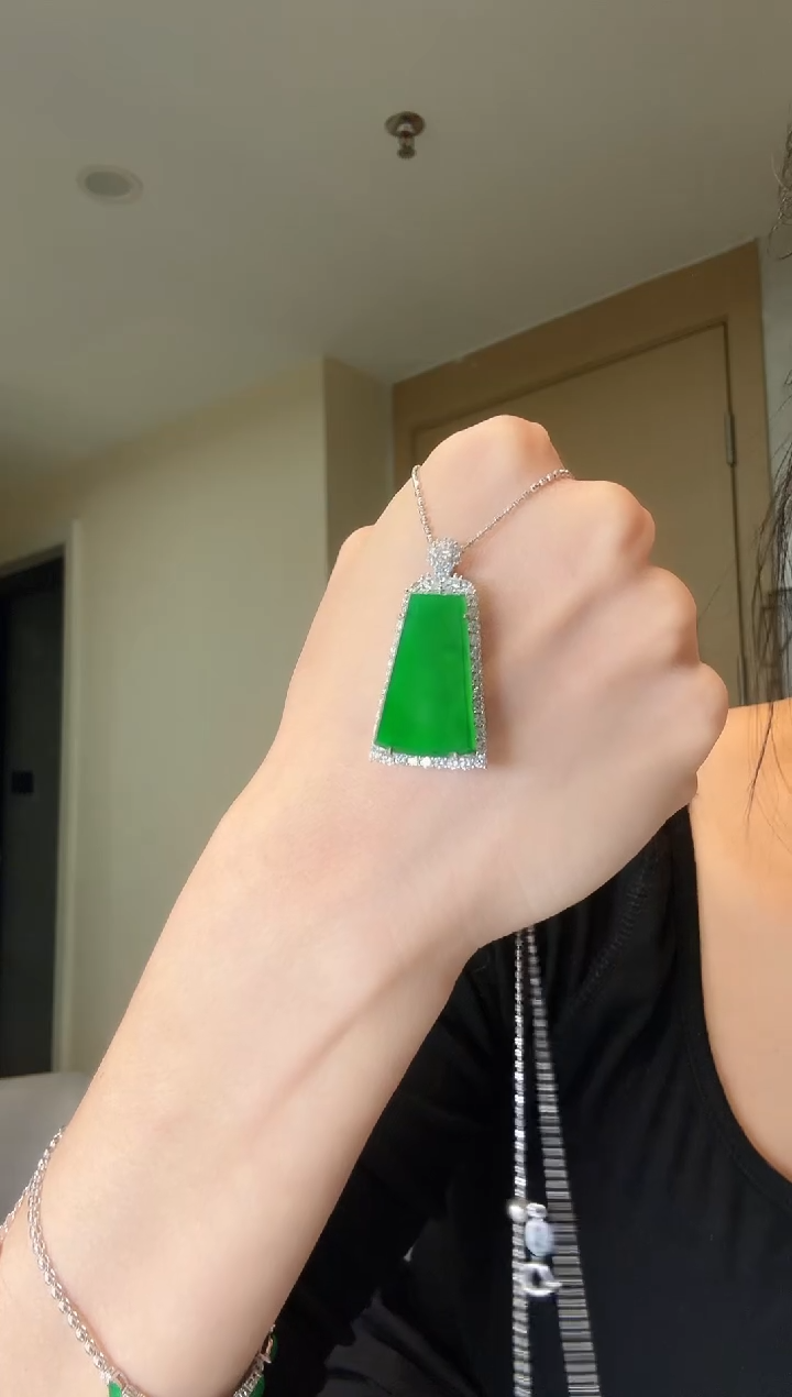 翡翠银S925镶嵌吊坠(不含链)天然翡翠吊坠