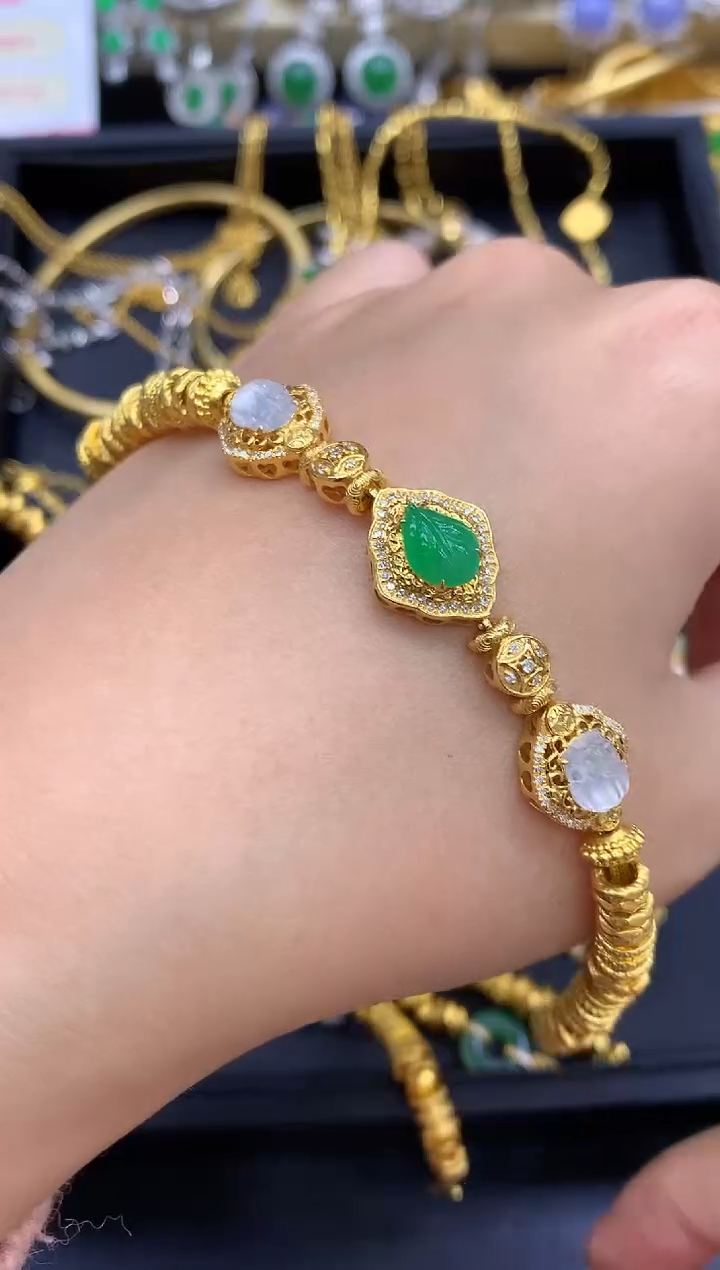 18K金镶嵌手链翡翠718-中国好珍宝