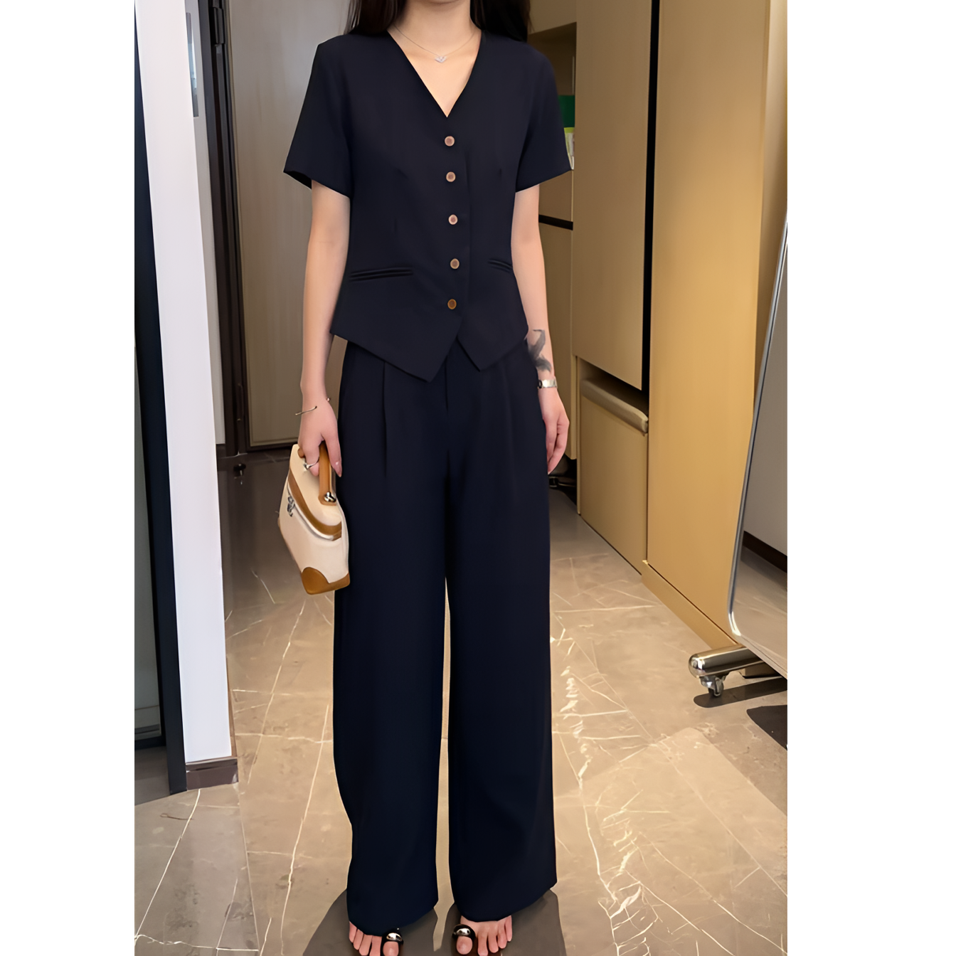 2025夏季新款大码洋气百搭休闲遮肉显瘦胖MM上衣+阔腿裤套装
