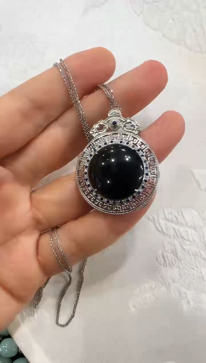 颈饰银S925镶嵌翡翠国风