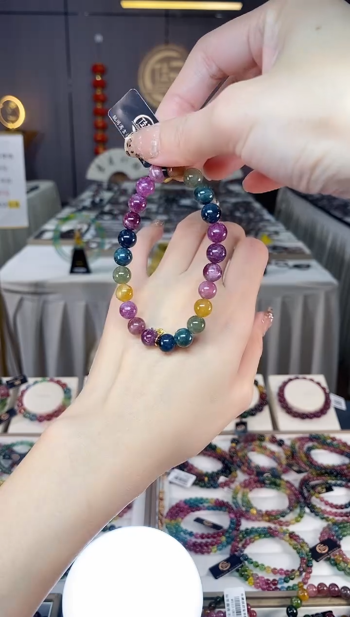 未镶嵌老矿碧玺彩虹单圈手串8mm+碧玺dan多样性发货一条