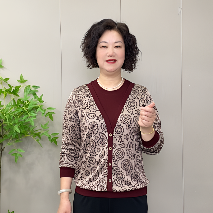 2025秋季新款时尚洋气假二件气质中老年显瘦遮肚宽松打底衫妈妈装