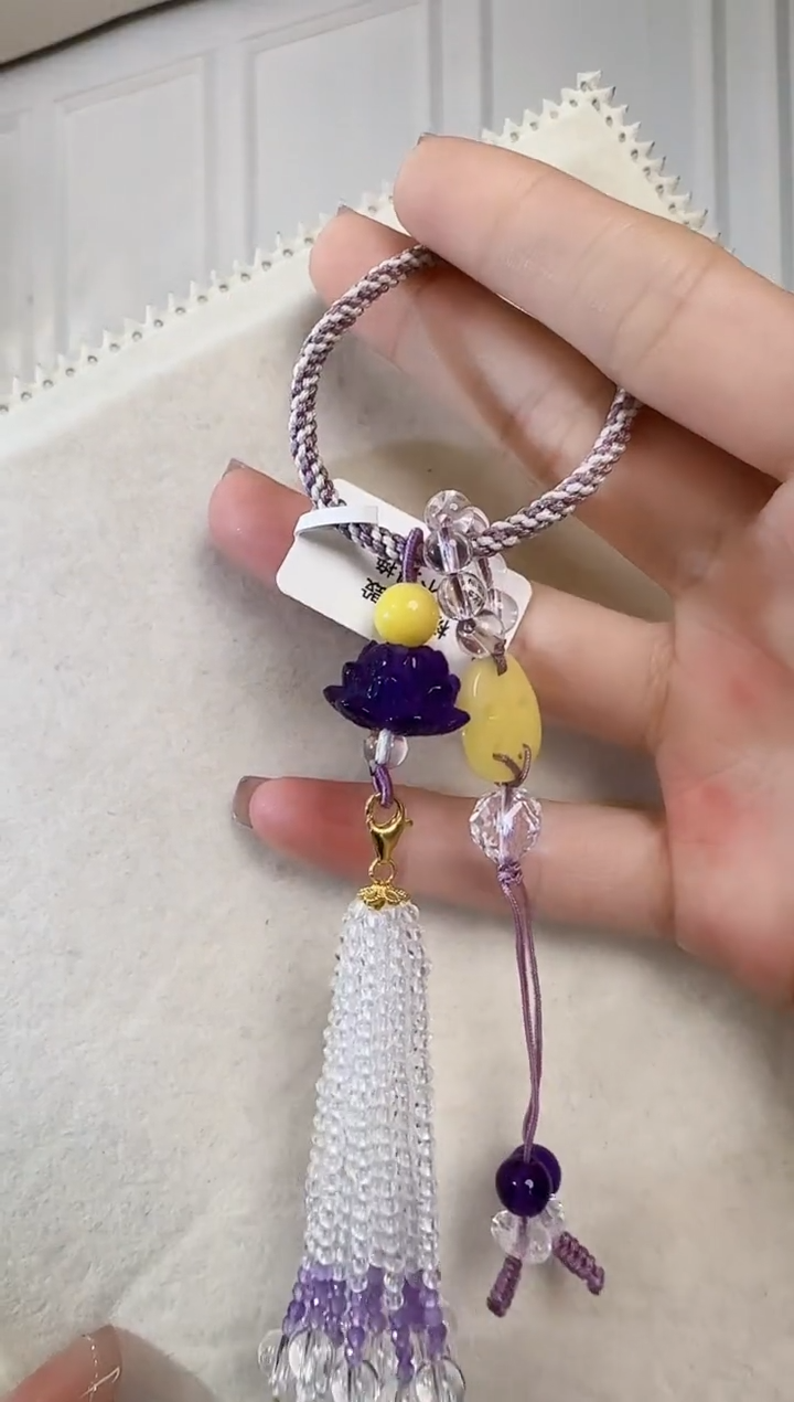 颈饰银S925镶嵌水晶紫晶莲花925银手工绳挂饰