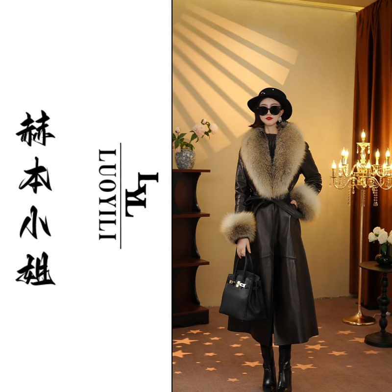 2025年新款真皮女士中长款冬季皮草狐狸毛领狐狸毛领修身修身女装