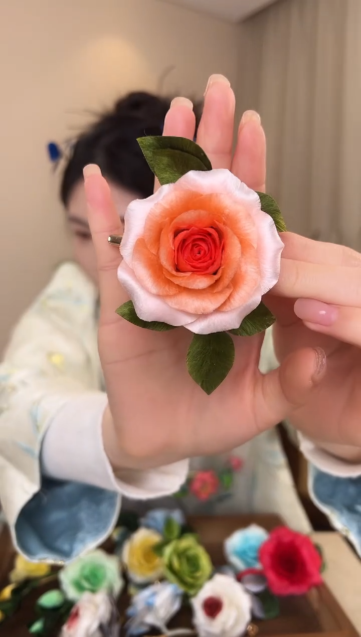 刺绣續*橘粉色玫瑰边夹