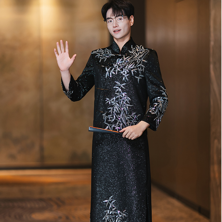 黑色男士唐装中式秀禾服新郎敬酒接亲服中国风结婚礼服大码龙凤褂