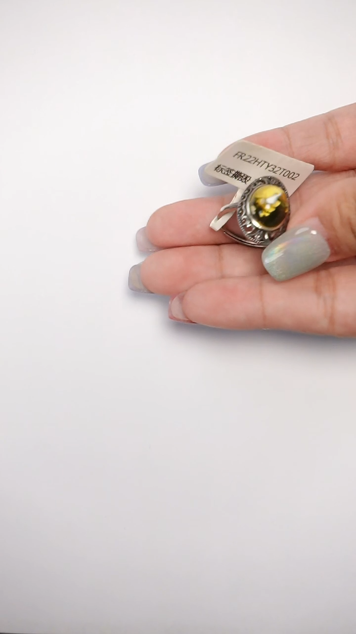 【闪购商品】琥珀戒指银S925镶嵌金妖白戒指