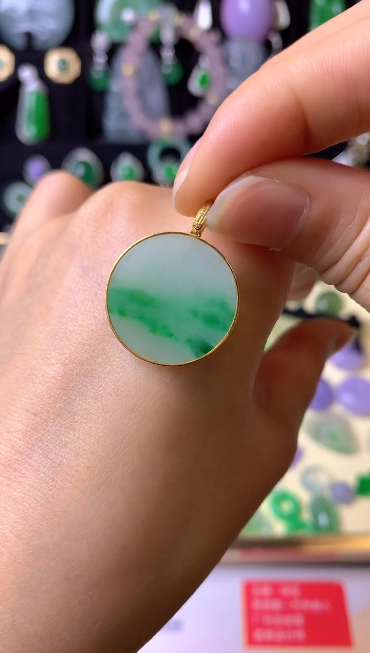 【闪购商品】翡翠颈饰18K金镶嵌成品吊坠