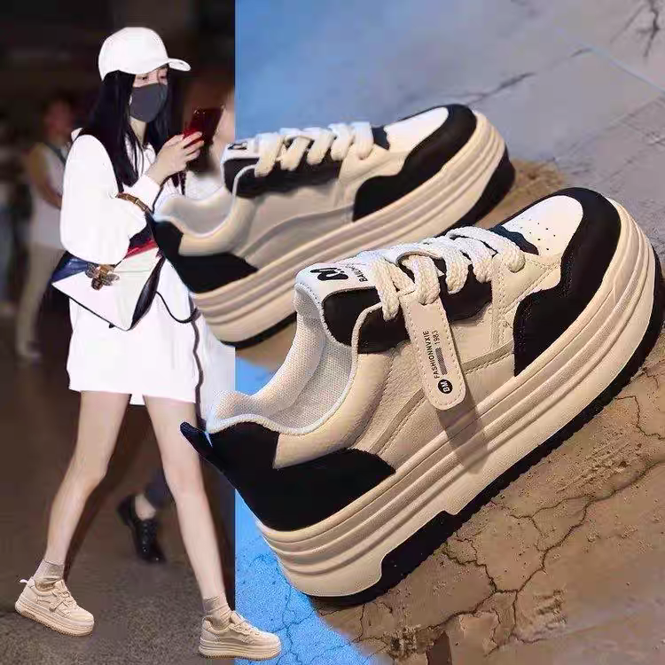 休闲单鞋春秋季小白鞋网红板鞋春秋鞋子圆头舒适韩版A02百搭厚底