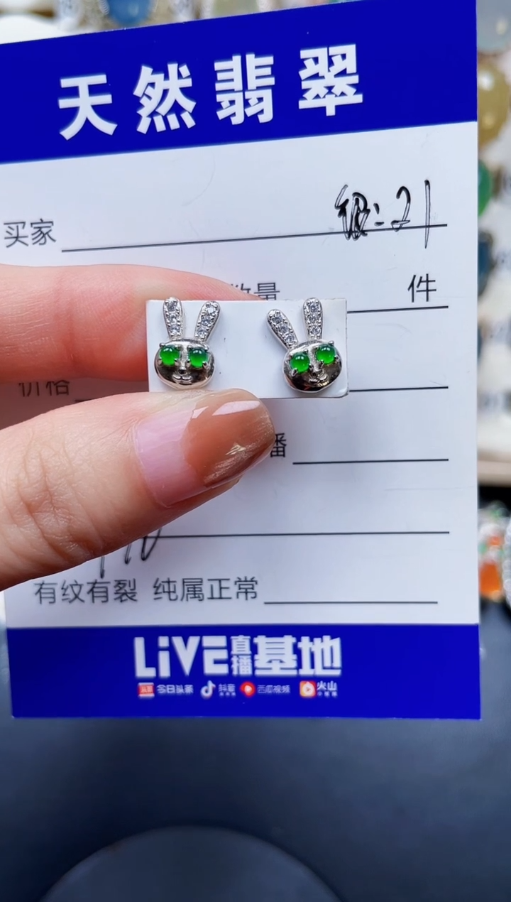 银S925镶嵌翡翠耳饰190