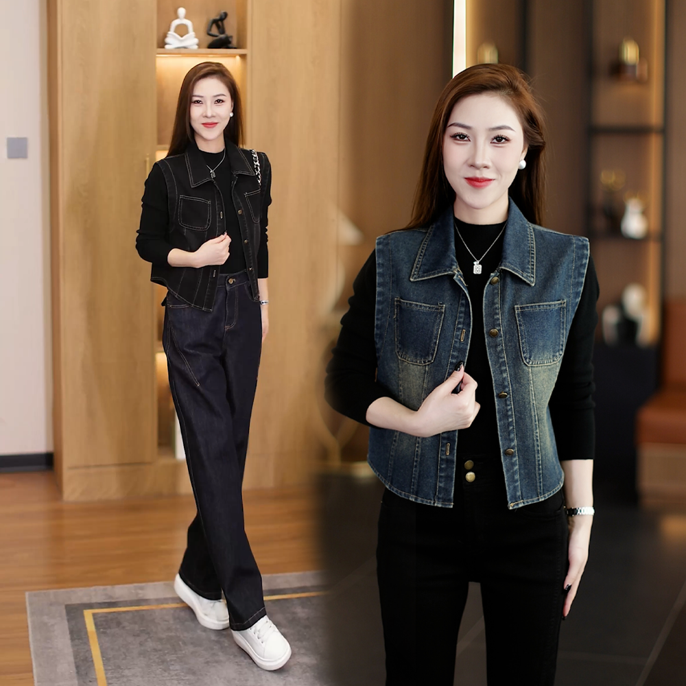 秋季马甲外套复古女士牛仔牛仔马甲女款新款爆款显瘦短款时尚洋气