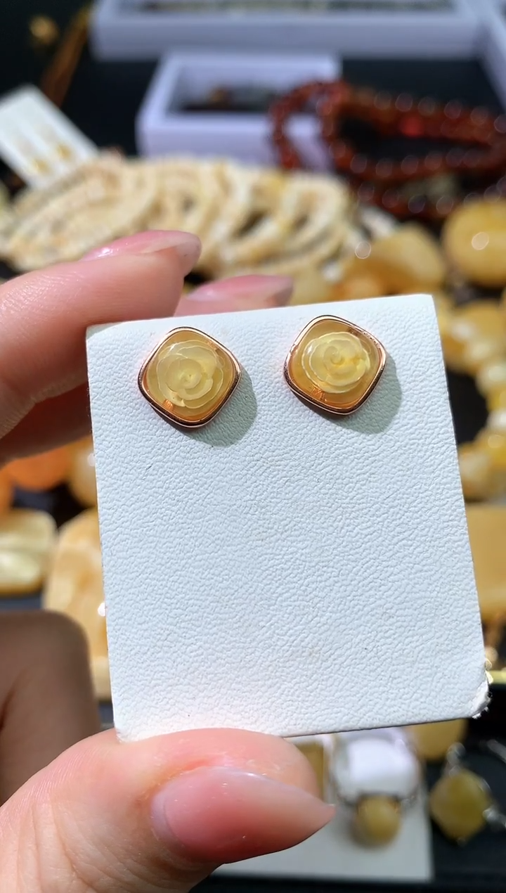 蜜蜡未镶嵌耳饰耳钉