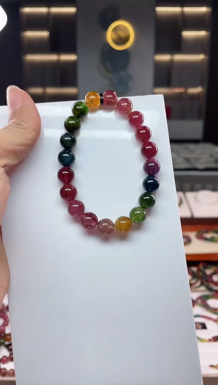 未镶嵌冰透体老矿碧玺单圈手串9mm+碧玺（多样性发一条）Q