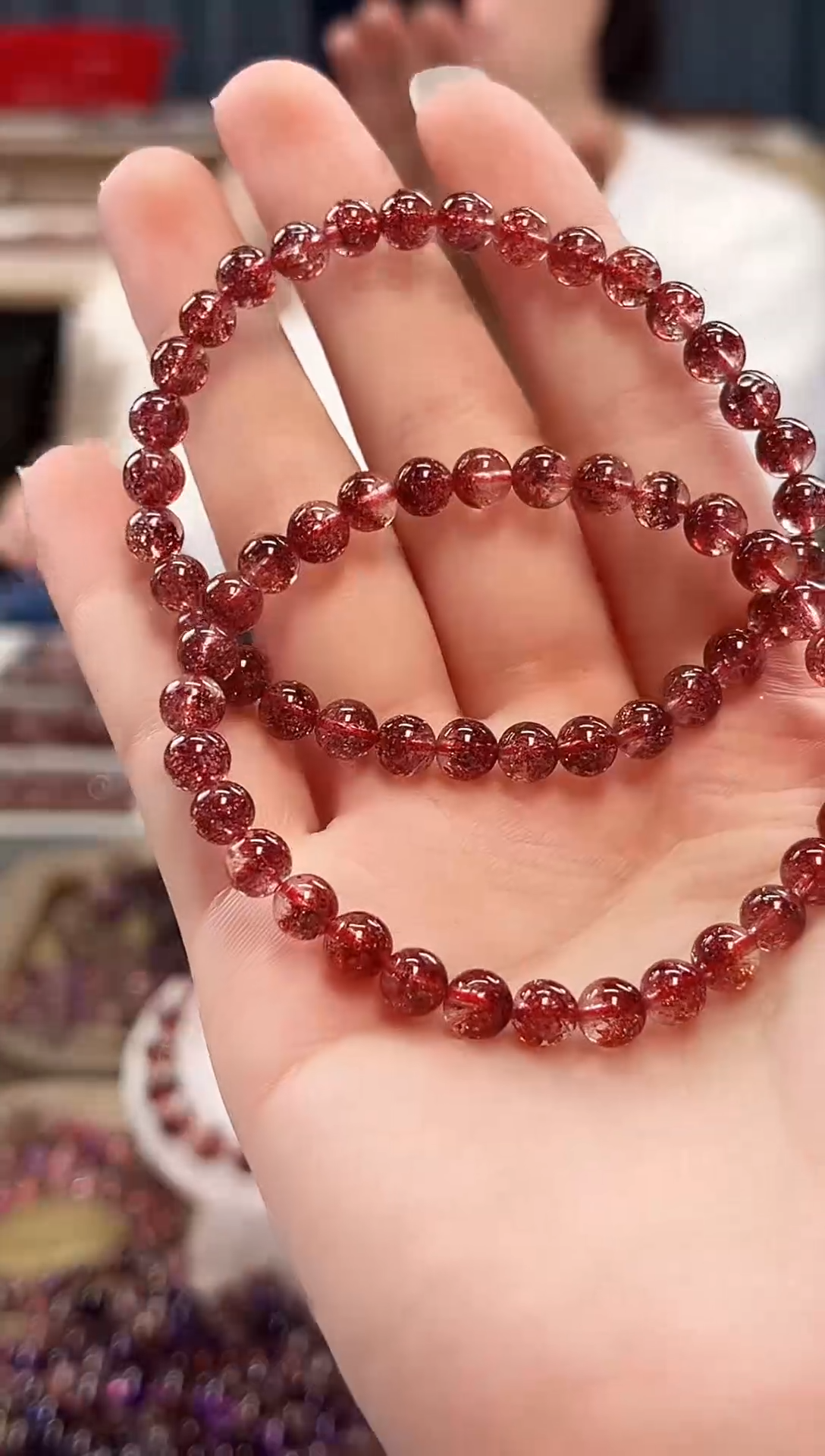 未镶嵌手串水晶金草莓超七单圈手串5mm【多样性发一】