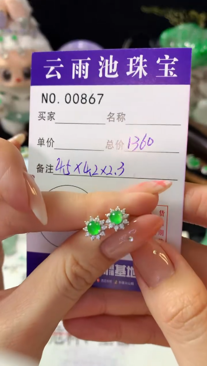 银S925镶嵌翡翠耳饰翡翠