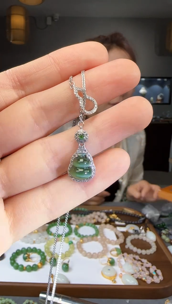 和田玉银S925镶嵌吊坠(不含链)1